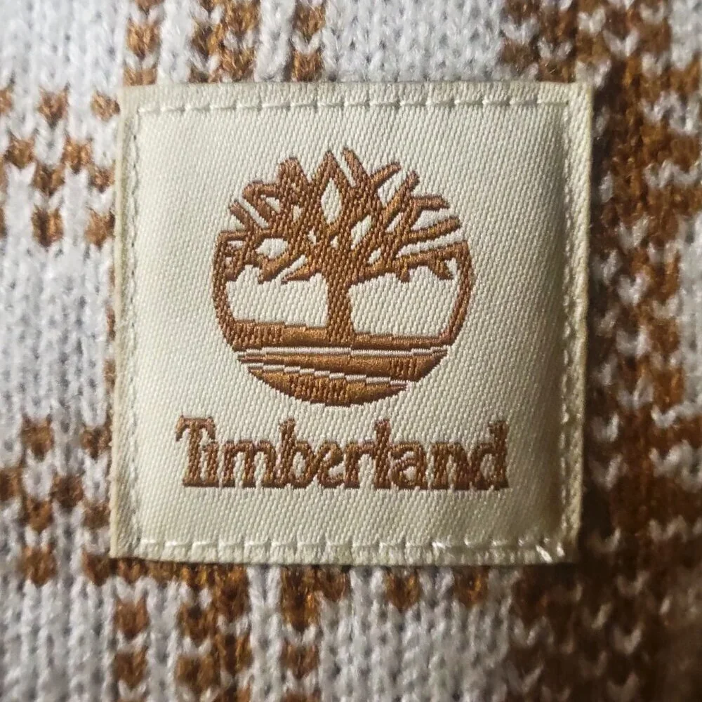 NWT! Timberland Women's White/Mustard Brown Plaid Knit Scarf